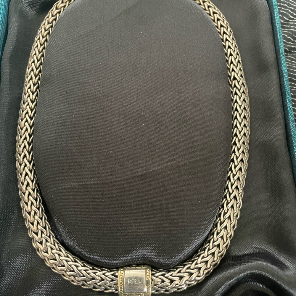 John Hardy Two-Tone Sterling Silver and 18K Gold Classic Woven Chevron Necklace - Picture 11 of 11